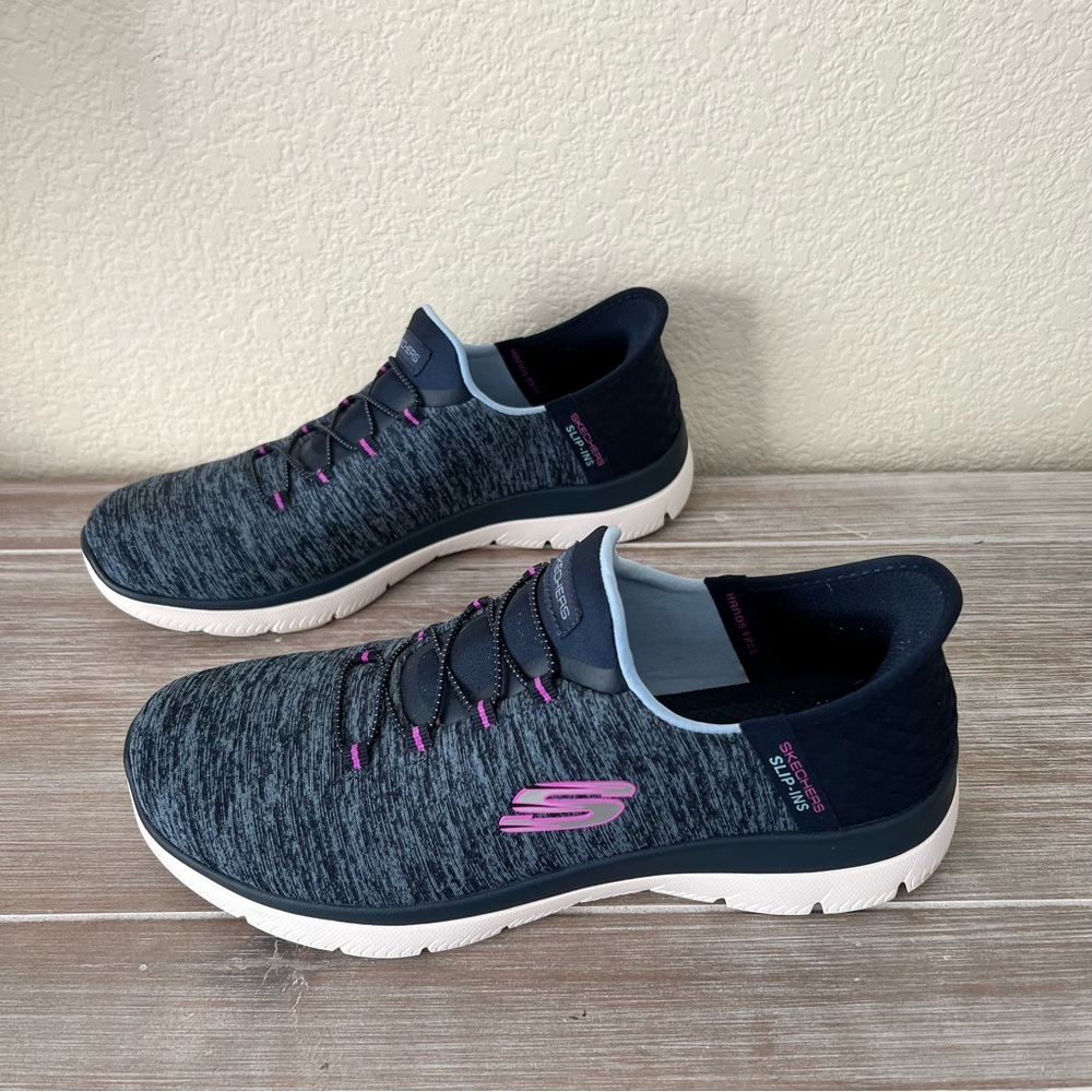 Skechers Women's Sneakers - Navy and Pink Easy SLIP IN style.